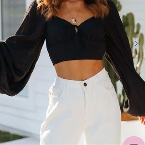 Zara Black Cropped Puff Sleeve Top Size Medium